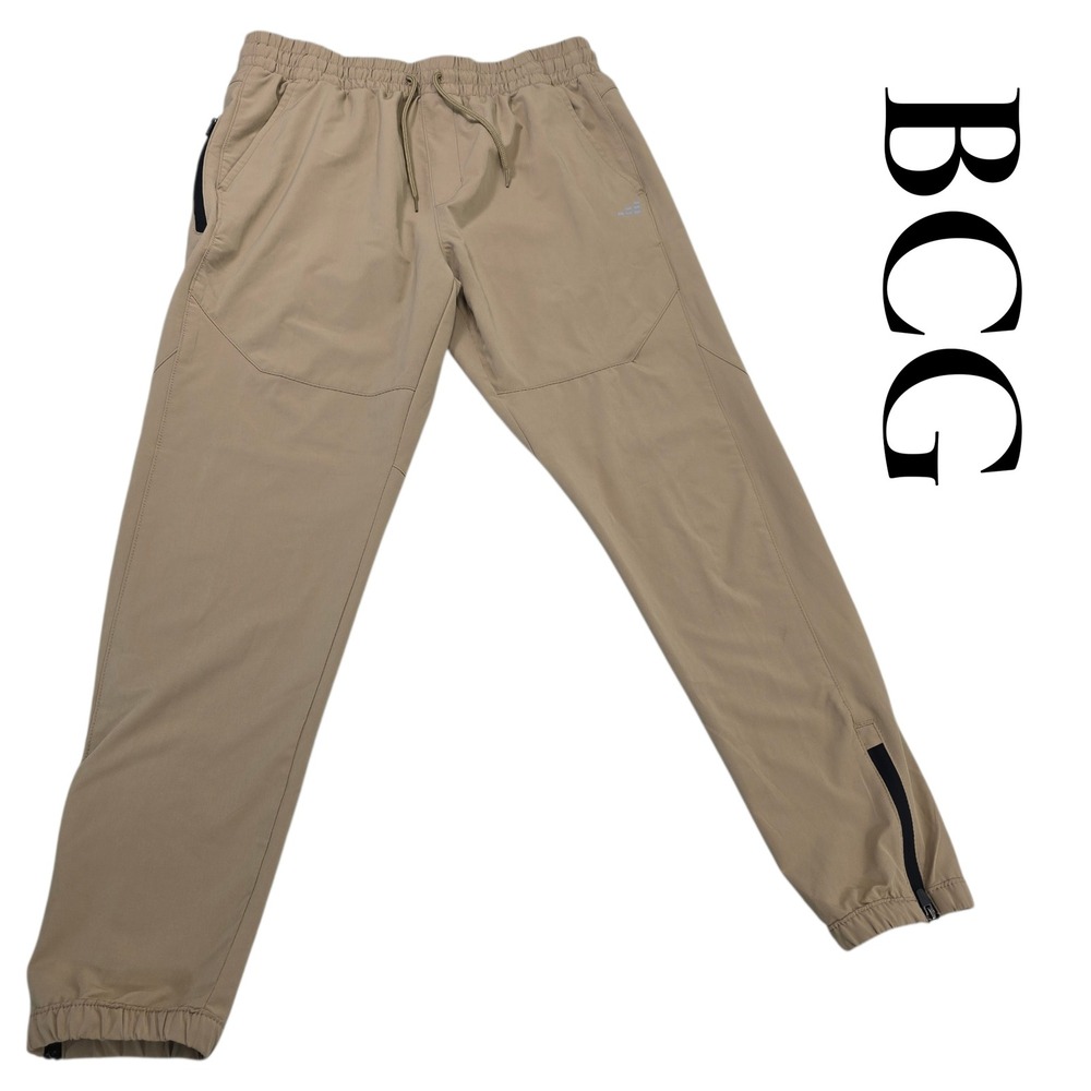 BCG Mens‎ Jogger Track Pants Medium Khaki Tan Ankle Zip Activewear